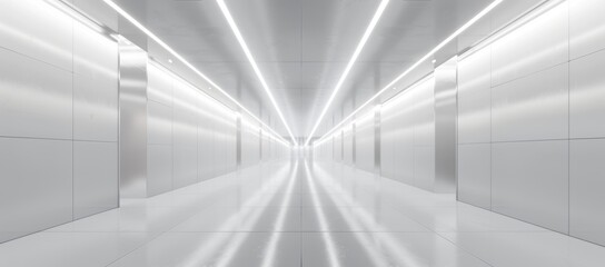 Obraz premium Sci-Fi corridor with empty floor and wall, with light for showcase, room, interior, and display products. 3D rendered futuristic cement wall and floor.