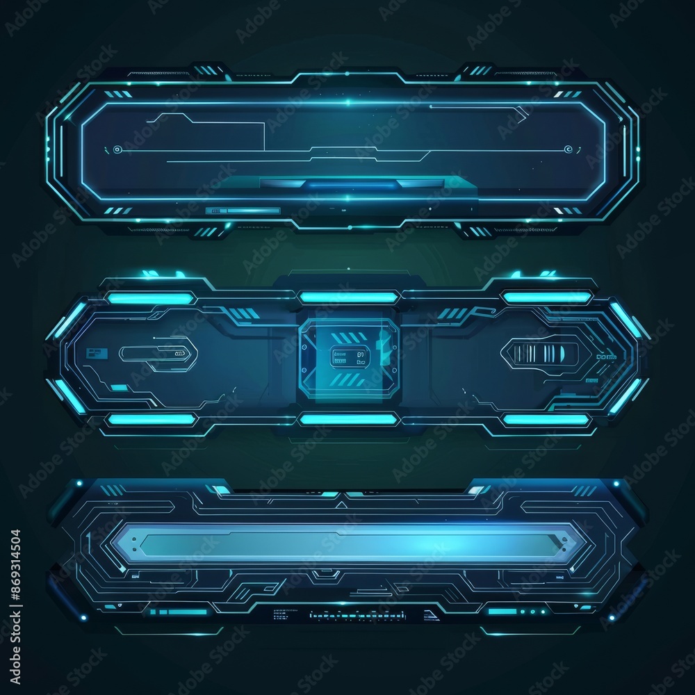 Poster a set of sci-fi boxes and frames hud digital elements for use in games or futuristic display layouts