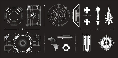 Obraz premium Futuristic dashboard display with VR technology screen. Futuristic User Interface set. Statistics, data information infographic. Modern illustration.