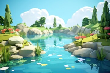 Pond landscape outdoors cartoon.