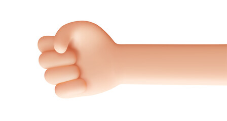 Vector illustration of gesture male hand clenched into fist on white color background. 3d style design of man white skin hand fist gesture