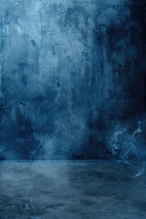 A room with a blue wall and smoke filling the air