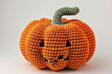 Handmade crochet pumpkin design with textured details, perfect for autumn decorations, Halloween crafts, and DIY projects. High-quality isolated image.