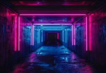 Generative stock illuminated grunge neon tunnel.
