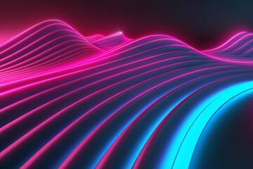 A colourful futuristic background with bokeh lights and pink blue glowing neon wave lines. Excellent wallpaper, created using stock.