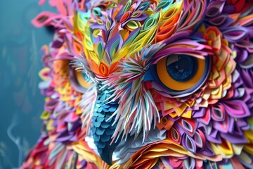 With colorful double exposure paint, this is an abstract animal portrait of an owl.