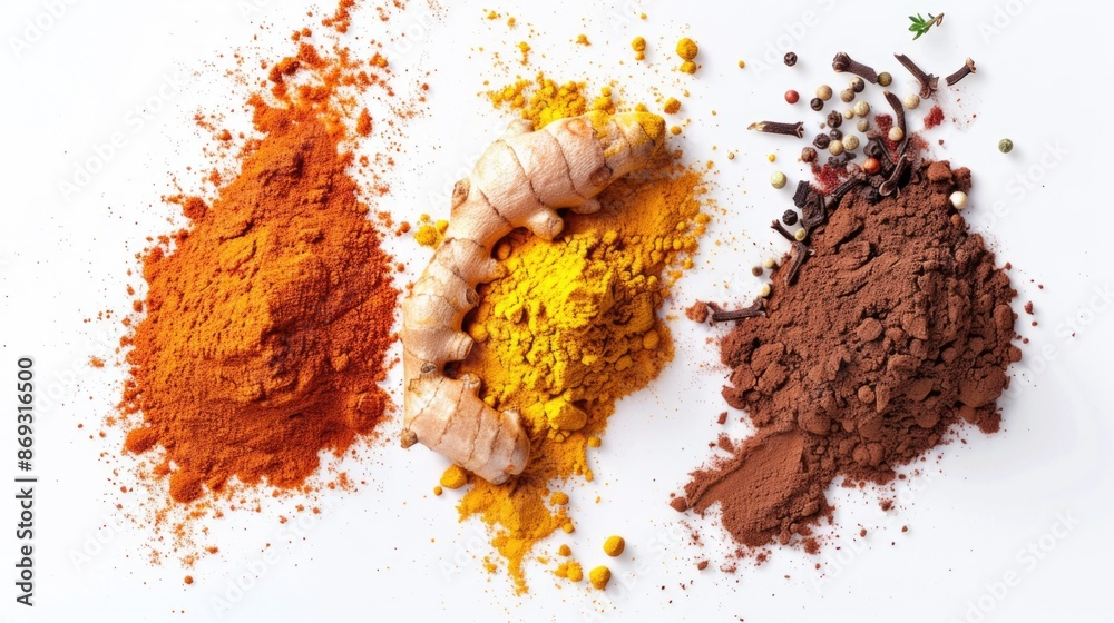 Poster a collection of different spices arranged on a clean white surface