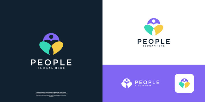 Colorful people logo with flat minimalist symbol logo design.