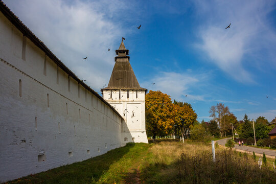 Landscape with a picturesque view of the walls of the Borovsky Monastery