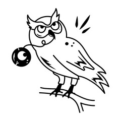 A hand drawn style icon of owl eating an eye