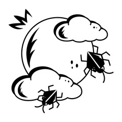 A hand drawn style icon of scary night 