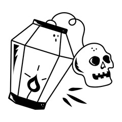 A halloween lantern with a skull, sketchy style icon 