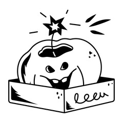 A pumpkin bomb icon designed in hand drawn style 