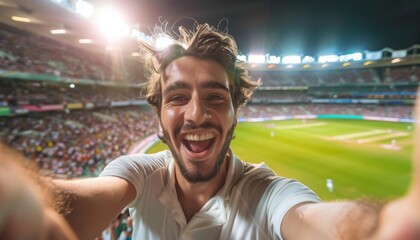 Selfie of a Cricket Fan Watching a Match