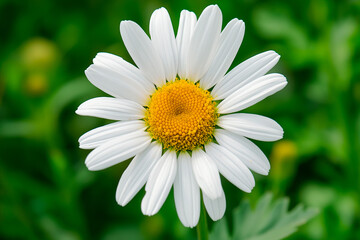 Fototapeta premium white daisy flower on a background of green leaves