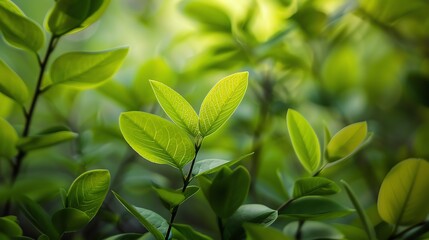 Fototapeta premium Closeup of new spring leaves with a vibrant green hue, symbolizing growth and renewal