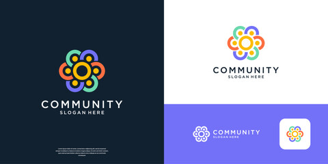 Geometric people community logo design template.