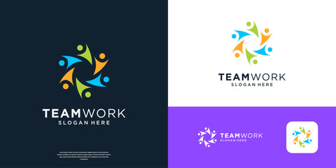 Obraz premium Colorful teamwork community logo design template.