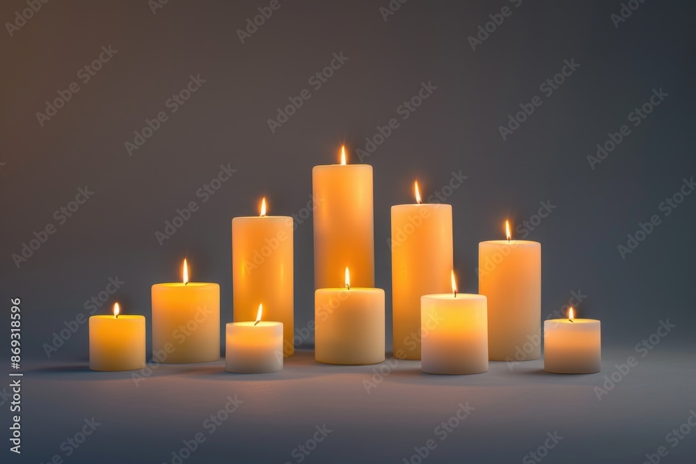 Poster a group of lit candles sitting on a table, suitable for use in interior design or event planning