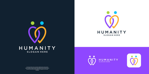 Minimalist human unity with line art style. Colorful people connection logo design.