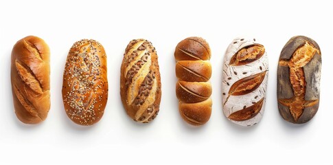 A set of delicious homemade pastries and breads placed isolated on a transparent PNG background, demonstrating different types of breads that can be sold in a store.