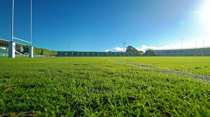 rugby stadium, highlighting the goalposts and wellmaintained field