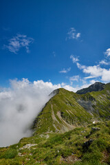 Landscape with the Fagarasi mountains in Romania on a summer day.