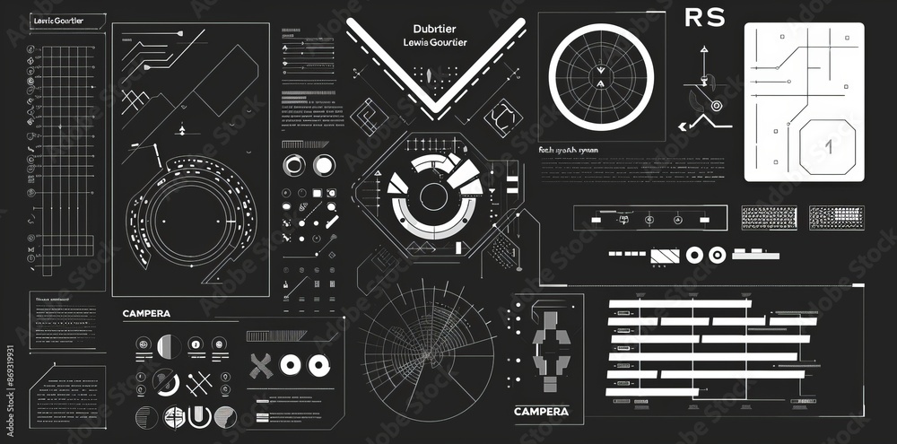 Fototapete modern sci-fi banners. black and white colors. abstract tech elements collection. futuristic hud des