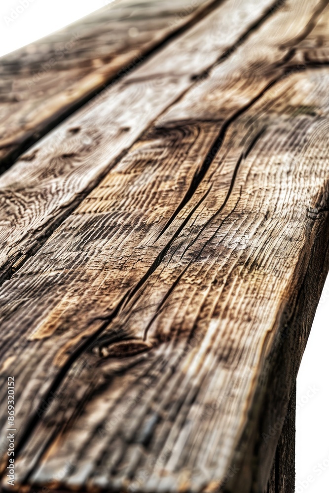 Poster A close-up view of a wooden table with a white background, suitable for use in various contexts where a simple, neutral surface is needed