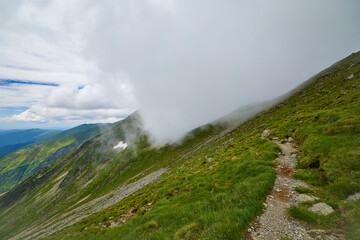 Landscape with the Fagarasi mountains in Romania on a summer day.