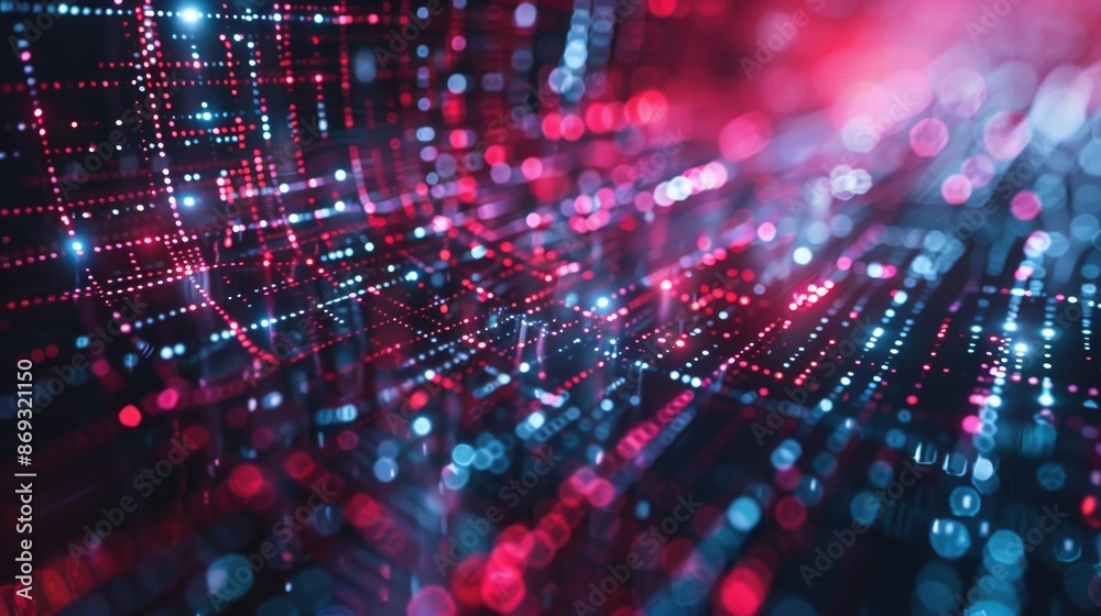Poster Abstract representation of red and blue lights forming unique patterns