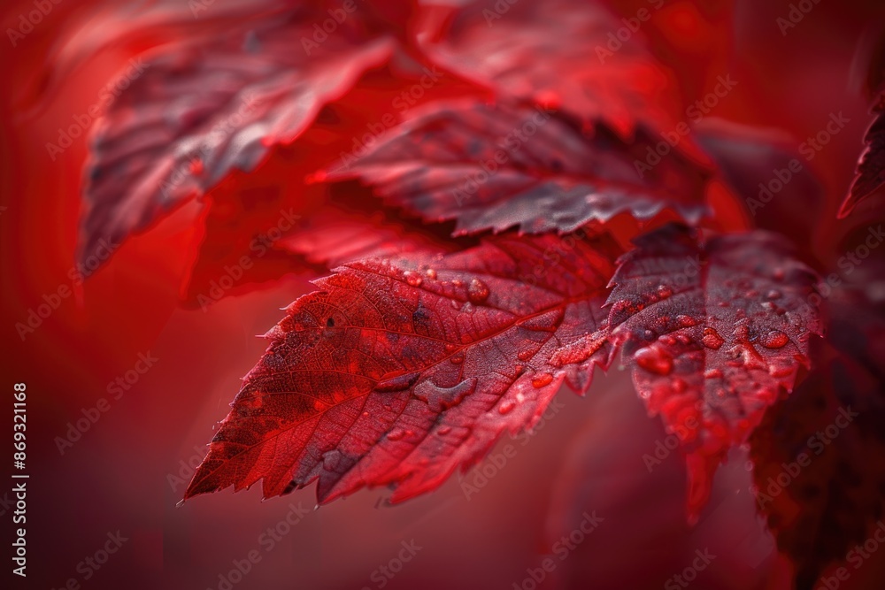 Poster close-up photo of a leaf with small water droplets on its surface