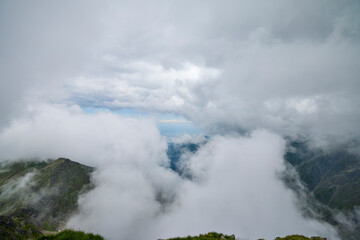 Landscape with the Fagarasi mountains in Romania on a summer day.