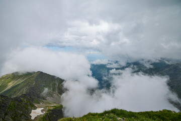 Landscape with the Fagarasi mountains in Romania on a summer day.