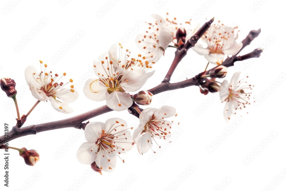 Canvas Prints Close-up shot of a tree branch adorned with white flowers, perfect for use in nature-inspired designs or as a symbol of purity