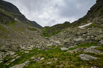 Landscape with the Fagarasi mountains in Romania on a summer day.