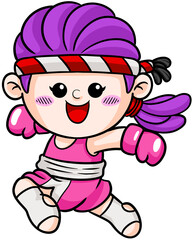 cute cartoon boxer woman sport character illustration