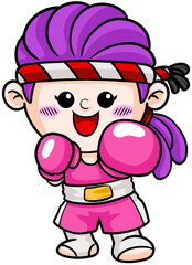 cute cartoon boxer woman sport character illustration