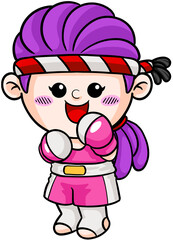 cute cartoon boxer woman sport character illustration