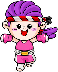 cute cartoon boxer woman sport character illustration