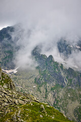 Landscape with the Fagarasi mountains in Romania on a summer day.