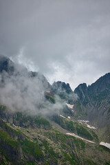 Landscape with the Fagarasi mountains in Romania on a summer day.