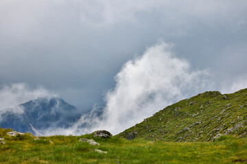 Landscape with the Fagarasi mountains in Romania on a summer day.