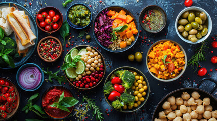 Fototapeta premium diverse culinary cultures and international flavors, Moroccan cuisine being served on rustic wooden table