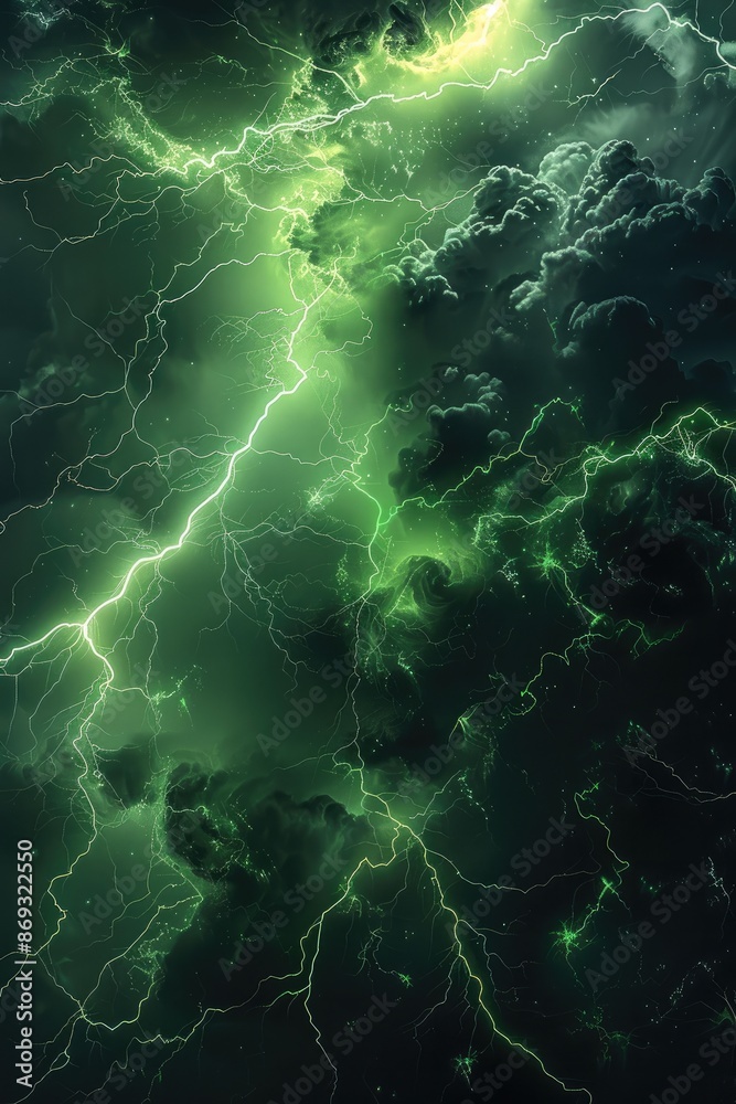 Aufkleber a background dark stormy with neon green lightning. generative ai.