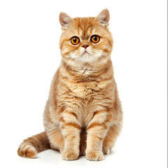 Naklejka premium Ginger british shorthair cat with big round eyes is posing on a white background