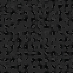 Abstract halftone seamless camouflage, led style texture. Dot pattern in black colors, camo digital  background. Vector pixel art wallpaper