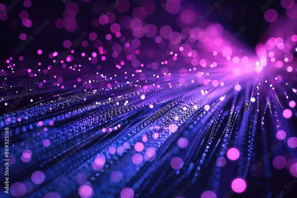 Poster a purple and black background filled with various lights, great for abstract or futuristic-themed pr