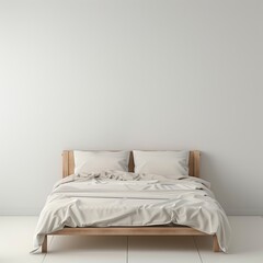 bed with pillows in front of empty wall