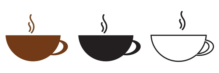 Coffee cup icon set. Cups of coffee tea collection. Hot drink icon. Disposable cup. Cup coffe with steam. Flat style - stock vector.